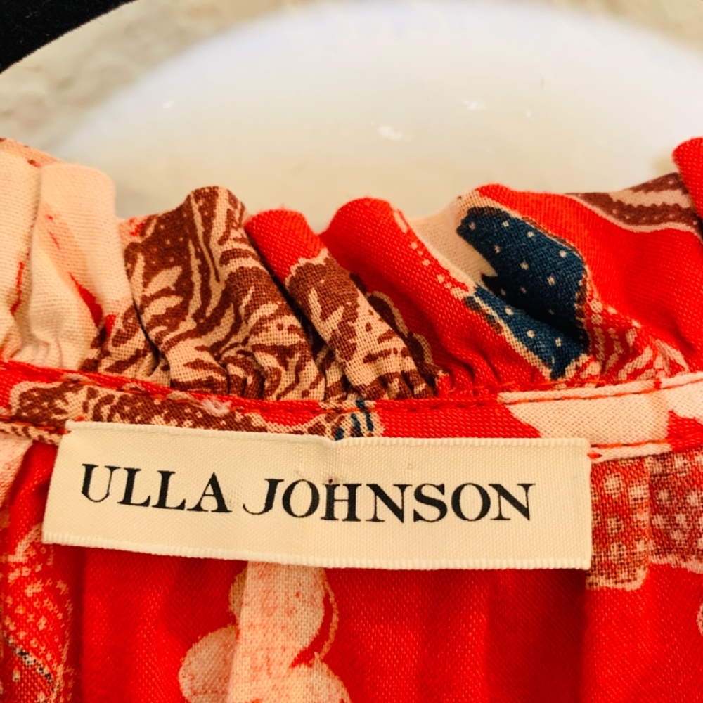 Ulla Johnson Red Liv Floral Mini Dress Size 8 Long Sleeves Cotton Blend Boho - Picture 7 of 16